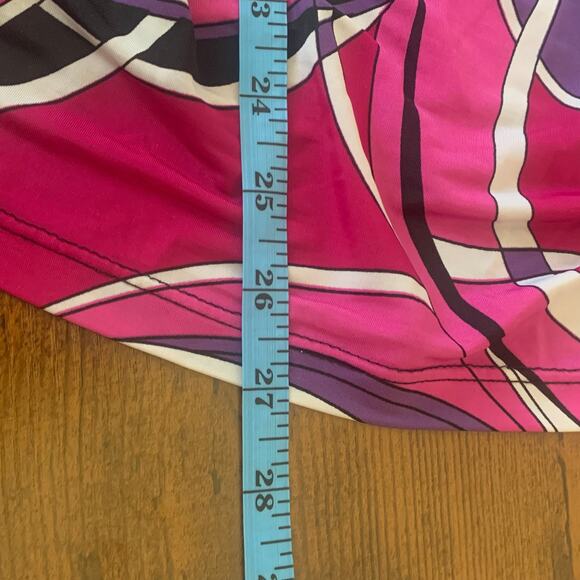 Pink, Purple, Black and White Abstract Designed V Neck Faux Wrap Top XL - Picture 7 of 7